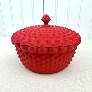 Hobnail Lidded Bowl, Decorative Bowl with Scalloped Edge, Vintage Inspired